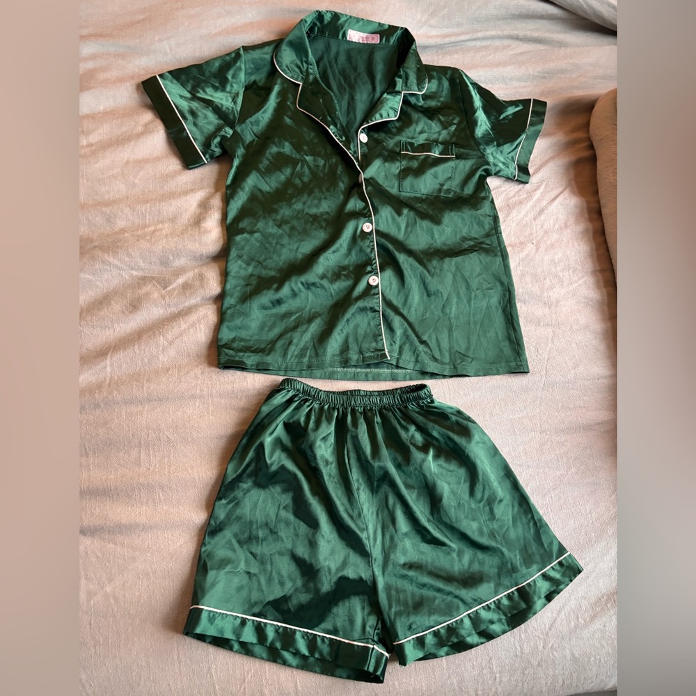 Green silk match pajama set